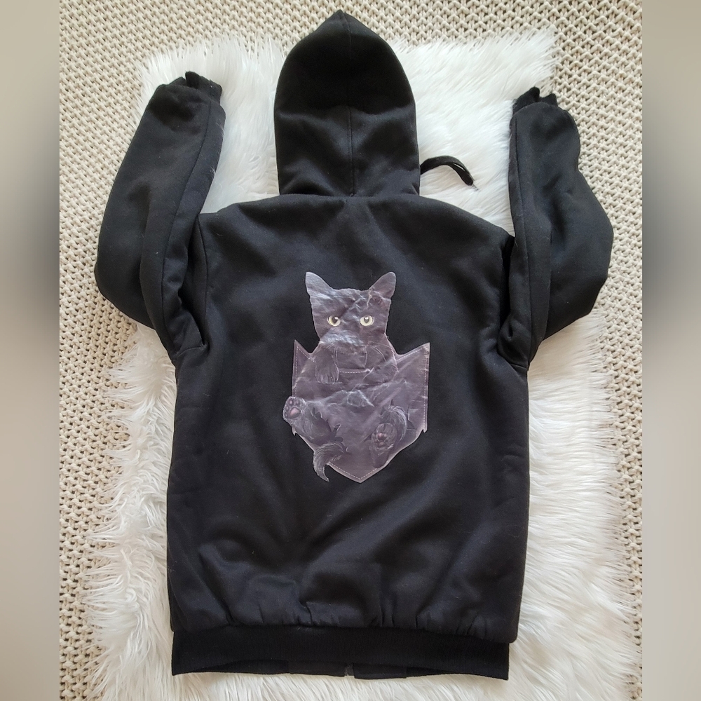Black Cat Hoodie Size Medium Unisex Grunge‎ Gothic Cat Lover Kitty...